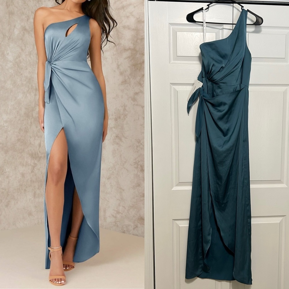 NWT Azazie Kendall Kylie size 10 one shoulder keyhole satin column dress prom